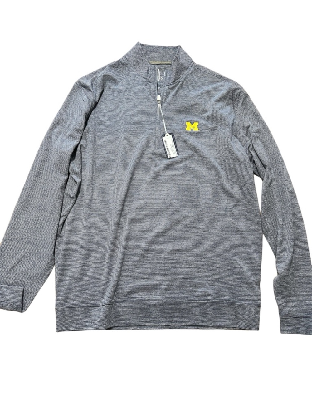 johnnie-O Men's Heather Blue Quarter Zip Pullover with Yellow 'M' Logo